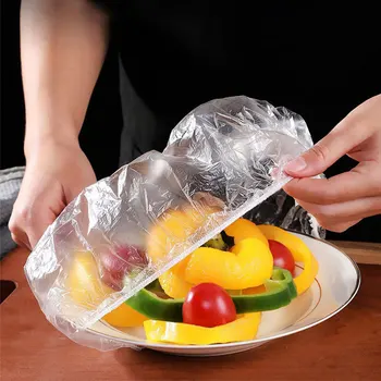 100pcs еднократна пластмасова обвивка храна покритие пресни водене зеленчукови плодове съхранение еластична пластмасова торбичка трайни кухненски аксесоари Изображение