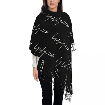 Yohji-Yamamoto шал за жени зимни топли пашмина шалове и обвивка най-големите от Y3 Y-3 големи шалове с пискюл за дами Изображение