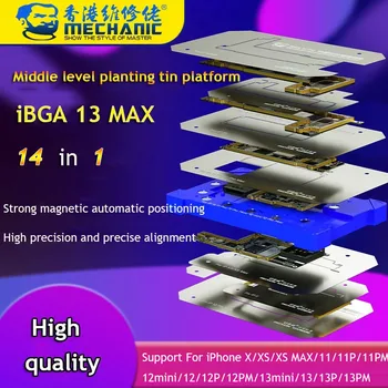 Механик iBGA 13 Max 14 IN 1 приспособление за iPhone X-14 pro max среден слой дънна платка Reballing платформа за запояване с шаблон Изображение