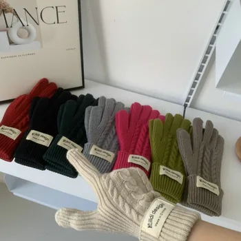 полиестерни плетени ръкавици минимализъм плътен цвят езда ръкавици открит ски ръкавици Изображение