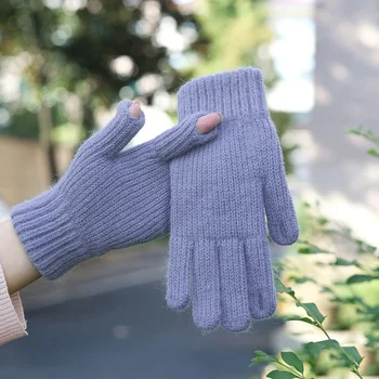 Унисекс плетени ръкавици Открит пръст сензорен екран Ръкавици Открит Колоездене Шофиране Ски ръкавици Плетене Ръкавици с пет пръста Ново Изображение
