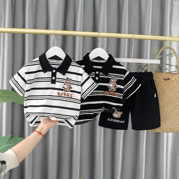 Fashion Kid Summer Short Set for Baby Boy Stripe Outfit Облекло Костюм 1 2 3 4 години Красив Изображение