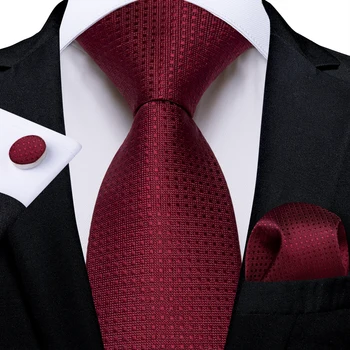 Класически червени твърди сватбени вратовръзки за мъже коприна полиестер бизнес 8 см вратовръзка кърпичка копчета за ръкавели парти аксесоари Cravat Изображение