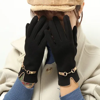 Нови дамски елегантни топли зимни ръкавици мода корейски пълни пръсти сензорен екран ръкавица открит шофиране ски ветроупорни ръкавици Изображение