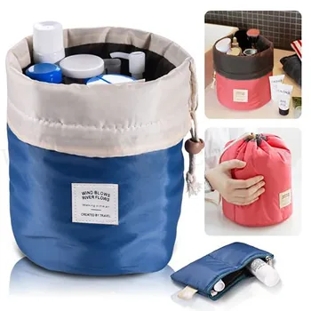 Под леглото съхранение деца барел пътуване козметични шнур измиване грим организатор съхранение тоалетна чанта пластмасови магазин чанти Изображение