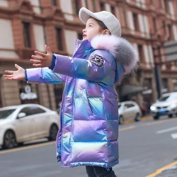 2024 Зимно пухено яке за момичета палто водоустойчиво лъскаво детско облекло с качулка 5-14 години тийнейджърски детски анорак снежен костюм Изображение
