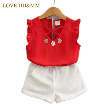 LOVE DD&MM Комплекти дрехи за момичета Летни ежедневни детски мода Цвете без ръкави тениски Къси панталони Костюми за бебешки костюми Изображение