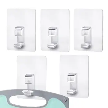 5pcs прозрачни куки за баня самозалепващи се врати стена кука закачалка за кухненско съхранение кърпа висящи куки Изображение