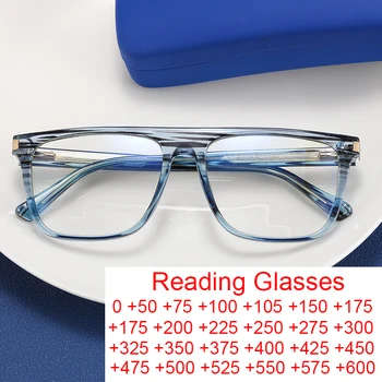 TR90 плосък връх квадратни анти-синя светлина очила за четене Hombre високо качество прозрачна синя ивица очила мъжки очила рамка Изображение