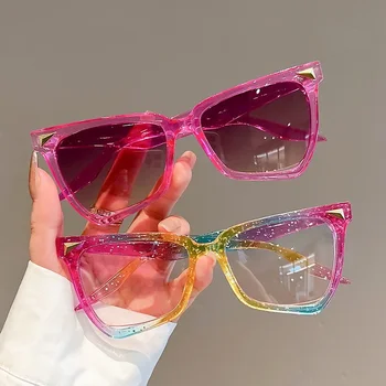 Извънгабаритни слънчеви очила за котешки очи Цветни очила Рамка за дамски очила Оризови нокти Rainbow Color Oculos De Sol Очила UV400 New Изображение
