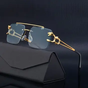 UV400 Без рамки Метални Rimless Rimless слънчеви очила Shades Steampunk слънчеви очила Cheetah декорация Изображение