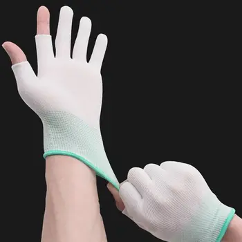 1-10 чифта износоустойчиви и дишащи ръкавици за защита на труда, мъжки найлонови работни ръкавици, женски половин пръст изложени, два Изображение
