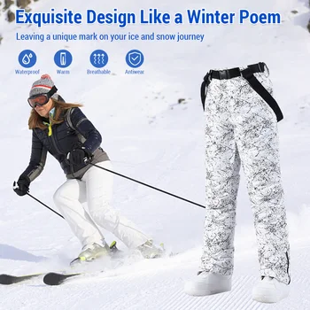 Ски панталони жени зимни водоустойчиви на открито зимни спортове ски ветроупорен топъл сняг сноуборд панталони гащеризони за възрастни жени Изображение