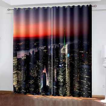 Град във вечерната завеса за баня 3D дигитален печат спалня хол прозорец завеси 2 панела Изображение