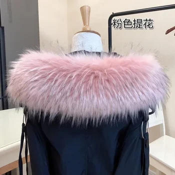 2022 Жените изкуствена кожа яка шал обвивка студена зима топло якета палто качулка декор розова кожа шалове 100% високо качество 60 см 80 см Изображение
