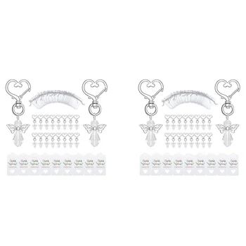 80 комплекта кристална пеперуда с ключодържател във формата на сърце Комплект за сватбено благоволение, подаръчни торбички Organza и благодарствени етикети Изображение