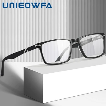 UNIEOWFA Ретро оптични очила рамка мъже Италия ацетат площад рецепта очила рамка мъжки луксозна марка късогледство очила Изображение