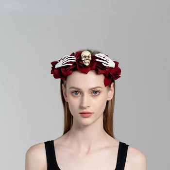 Нова симулация плат цвете лента за глава череп призрак ръка Хелоуин парти събиране преувеличени и персонализирани лента за коса Изображение