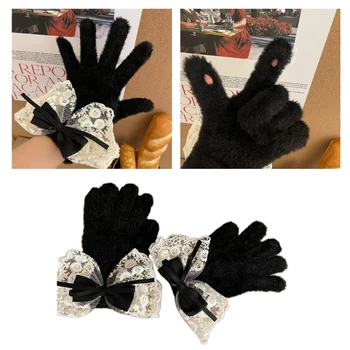 Дебели изолационни ръкавици с пълен пръст зимни топли ръкавици космати за студено време Изображение