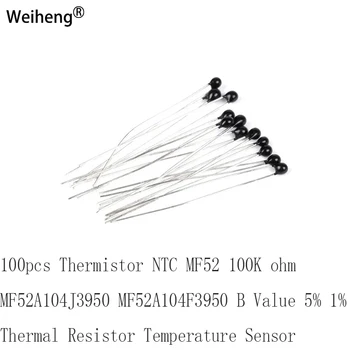 100pcs термистор NTC MF52 100K ома MF52A104J3950 MF52A104F3950 B стойност 5% 1% термичен резистор температурен сензор Изображение