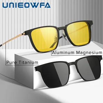 Прогресивни диоптрични очила Мъже Чист титанов поляризиран магнитен клип на слънчеви очила Мъже Оптични миопски очила Голяма рамка Изображение