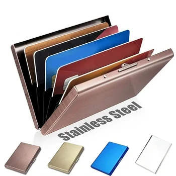 Стоманен притежател на кредитна карта Калъф Portable Slim Protect ID Cardholder за жени Мъже Открит Travel Metal Case Wallet Изображение