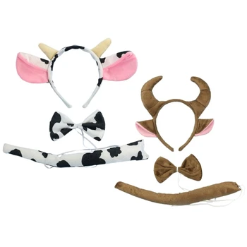 3 бр / комплект крава животински шапки комплект деца момичета момчета ленти за глава папийонка Хелоуин Изображение
