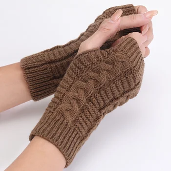 Половин пръст ръкавици за жени зимни меки топла вълна плетене ръка къси топли ръкавици без пръсти Handschoenen Унисекс Guantes Изображение