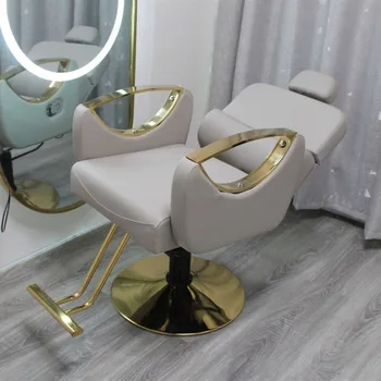 Персонализиран луксозен бръснарски стол салон фризьорски магазин ретро злато фотьойл евтини бръснарски стол хидравличен повдигач на крака Silla мебели Изображение