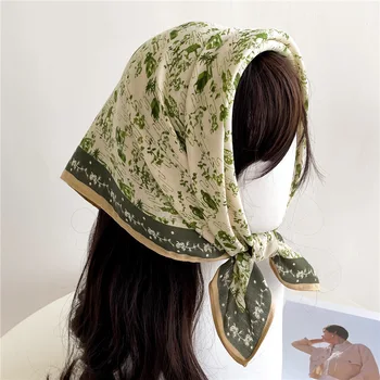 65cm 2023 Нов дизайн квадратен шал за жени малки печатни ръка китката neckerchief врата вратовръзка коса foulard Echarpe бандана Изображение