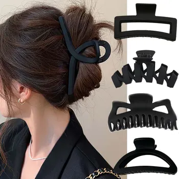 Нова черна щипка за коса за дамска мода Френски елегантни дръжки за коса Корейски писмо нокът за коса клипове момичета фиби аксесоари за коса Изображение