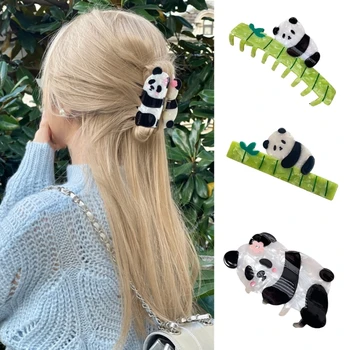 Panda щипка за коса за жени момиче прекрасен животински фиби челюст клип шноли за момичета конска опашка притежателя коса на едро Изображение