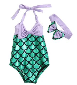 Citgeett Bow русалка деца момичета малко дете бански бикини комплект боди лилаво зелен бански къпане лято сладък костюм SS Изображение