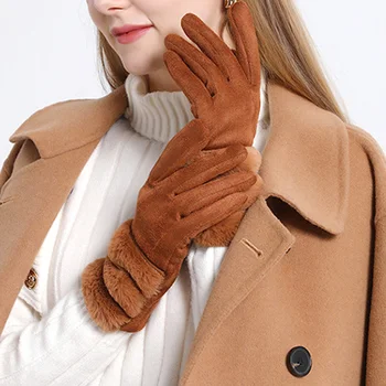 2023 Нова мода жени плюшени ръкавици есен зима велур топли ръкавици пълен пръст открит спорт сензорен екран ръкавици Изображение