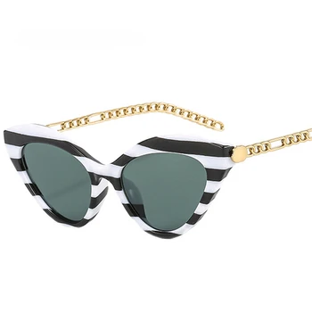 Ретро котешко око жени слънчеви очила реколта мода метална верига нюанси UV400 марка дизайнер мъже тенденция слънчеви очила Oculos де Сол Изображение