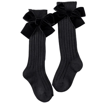 За униформа пенирани памучни меки дишащи чорапи У дома Дръжте топло деца бебе момичета чорапи с Bowknot подарък зимата дълго коляното високо Изображение