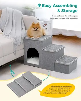 Pet Safe Cozy Up Folding Dog Cat Stairs Non-Slip Pads Durable Pet Stairs for Indoor/Outdoor at Home или Travel Dog Cat Steps For Изображение