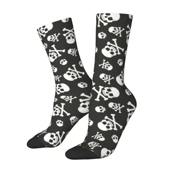 Jolly Roger Черепи Мъже Жени Чорапи за екипажа Унисекс забавно пиратско знаме Пролет Лято Есен Зима Чорапи Изображение