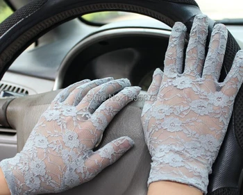 500pairs/lot Жените дантела пълен пръст къса китка дантела ръкавици кола шофиране слънцезащитен UV защита ръкавици Изображение
