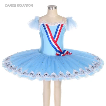 Sky Blue Spandex Bodice Ballet Pancake Tutu Dress Professional Stage Performance Costume for Adult and Child Dancewears BLL494 Изображение
