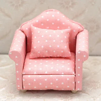 1:12 Dollhouse мини диван висока симулация фотьойл розов бял полка точки кукла къща миниатюрни диван мебели кукла къща аксесоари Изображение