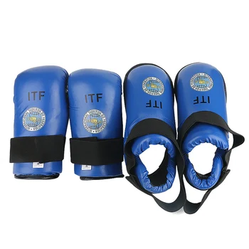 Висококачествено червено/синьо ITF таекуондо PU кожени ръкавици Foot Guard глезена ръкавици Бойни изкуства Карате обучение протектор оборудване Изображение