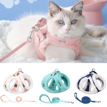 Luxury Upgrade Cat Puppy Harness and Leash Sets Winter Warm Pet Reflective Harnesses Vest for Cats Kitten Small Dogs Yorkshire Изображение
