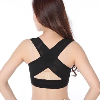 Дамски жени Регулируема рамото обратно поза коректор гърдите скоба подкрепа колан-черен Изображение