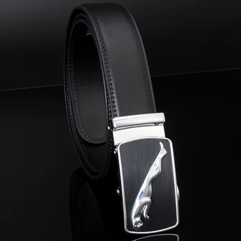 Висококачествен мъжки автоматичен колан за закопчаване, моден официален колан, 100cm-140cm черен голям размер телешка кожа колан, Изображение