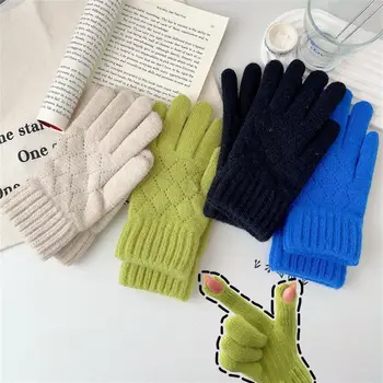 Жени Зимни сладки топли ръкавици плетени ръкавици Мода Открит Колоездене шофиране ръкавици Touch Screen Къси ръкавици ръкавици Всички ръкавици с пръсти Изображение