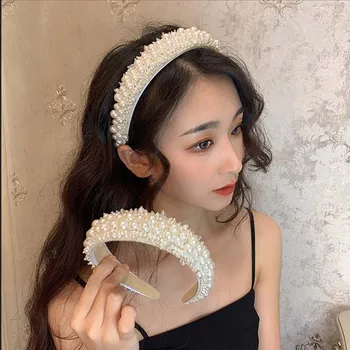 нови жени момичета ретро перлена декорация корейски стил лента за коса мода коса обръч случайни на открито плаж аксесоари за коса парти подарък Изображение