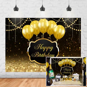 Златен блясък Фон за рожден ден Тема за възрастни Златни балони Боке Честит рожден ден фон Лъскави точки Портрет Photobooth подпори Изображение