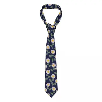 Daisy's On Navy Neckties Унисекс мода полиестер 8 см тесен цвете флорални вратовръзки врата за мъже ежедневно носят Cravat косплей подпори Изображение
