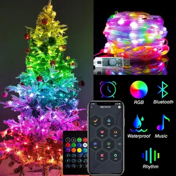 20M RGB интелигентен Bluetooth контрол USB LED стрингови светлини на открито приложение дистанционно управление доведе Garland фея лампа коледно дърво декор Изображение